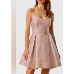 Avec Les Filles Womens Pleated Fit Flare Mini Dress Iridescent Pink Pockets Sz 8